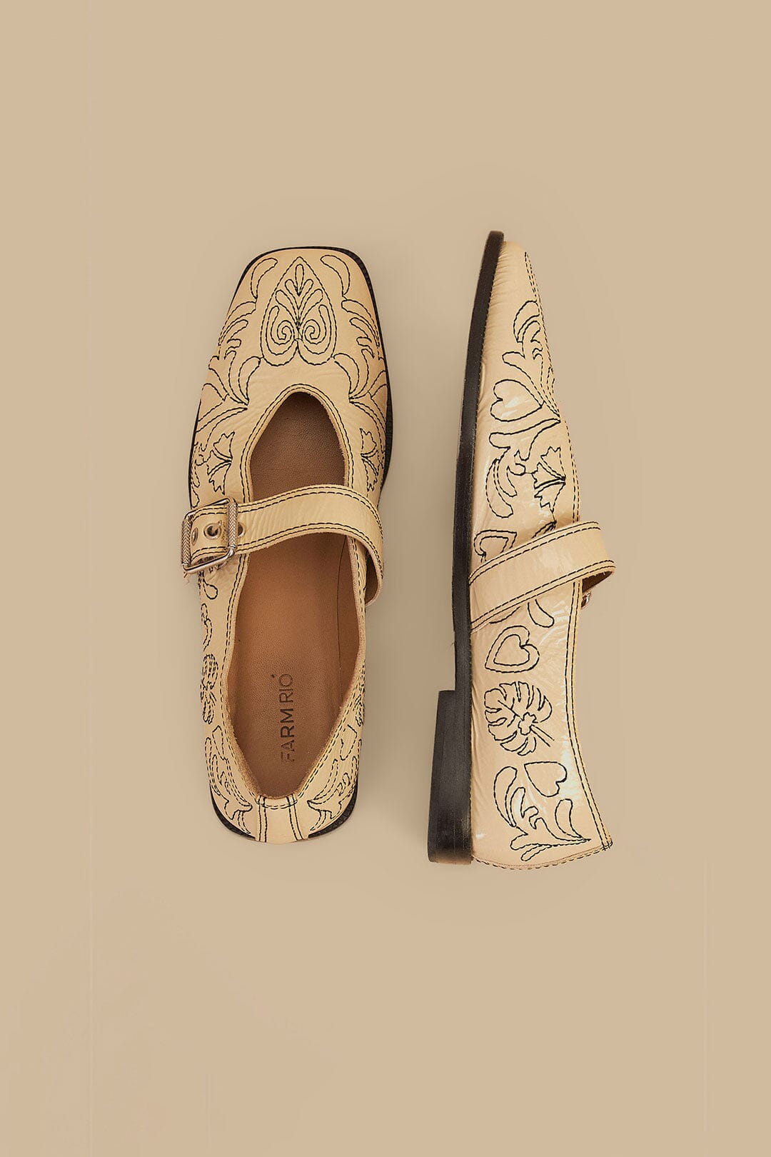 MEDIA OFF LINE_Ballerines brodées en cuir - Beige