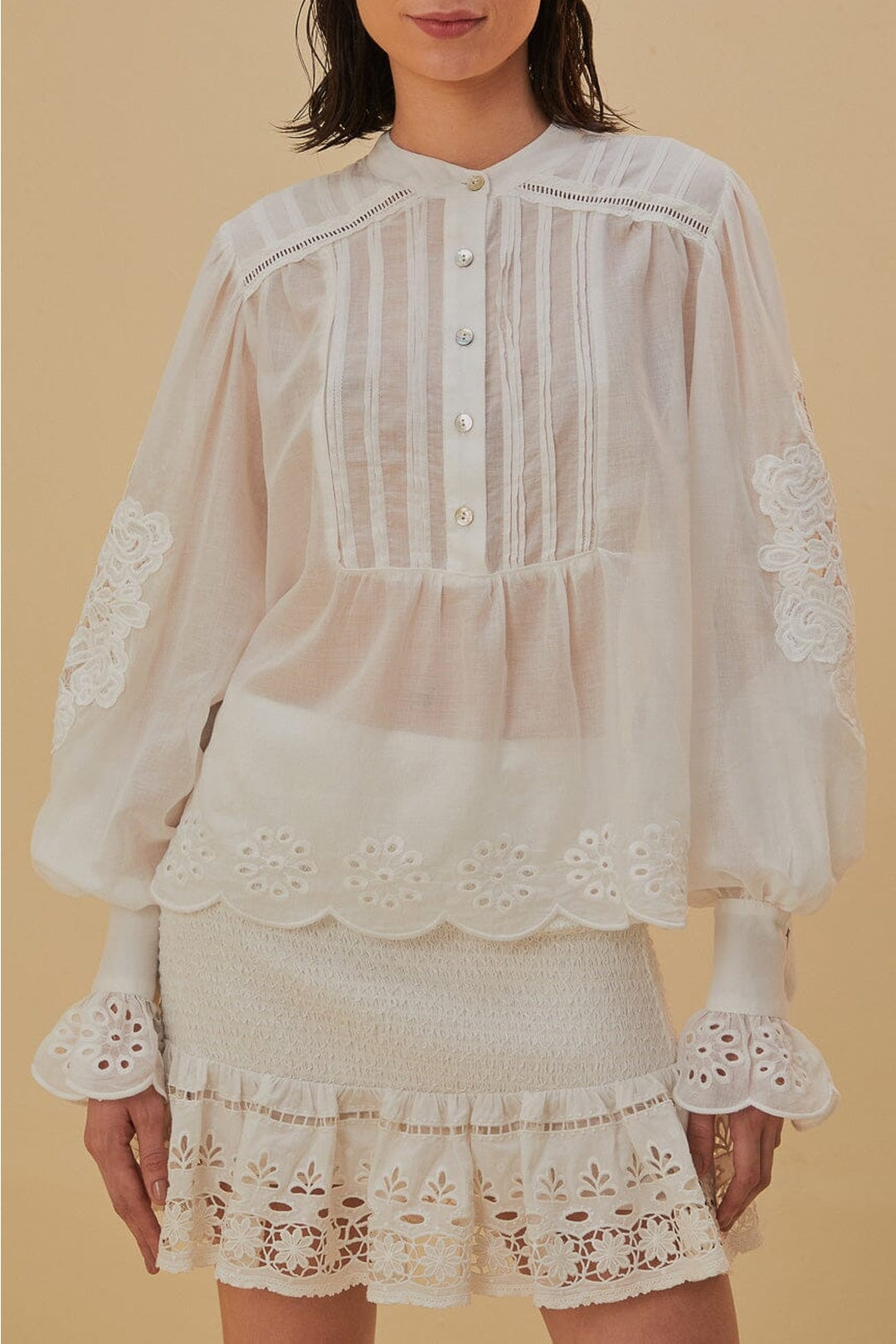 Blouse à manches longues en coton - Blanc