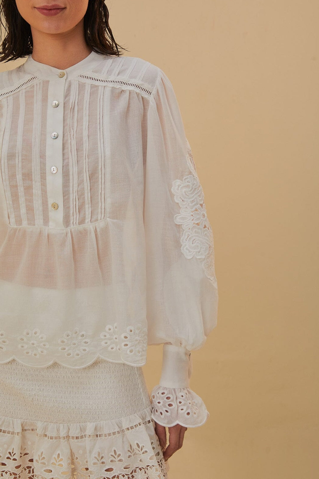 Blouse à manches longues en coton - Blanc
