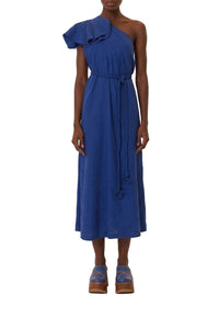 Robe midi en lin - Bleu