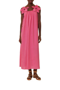 Robe longue à bretelles à motifs floraux en coton - Rose