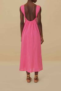 Robe longue à bretelles à motifs floraux en coton - Rose