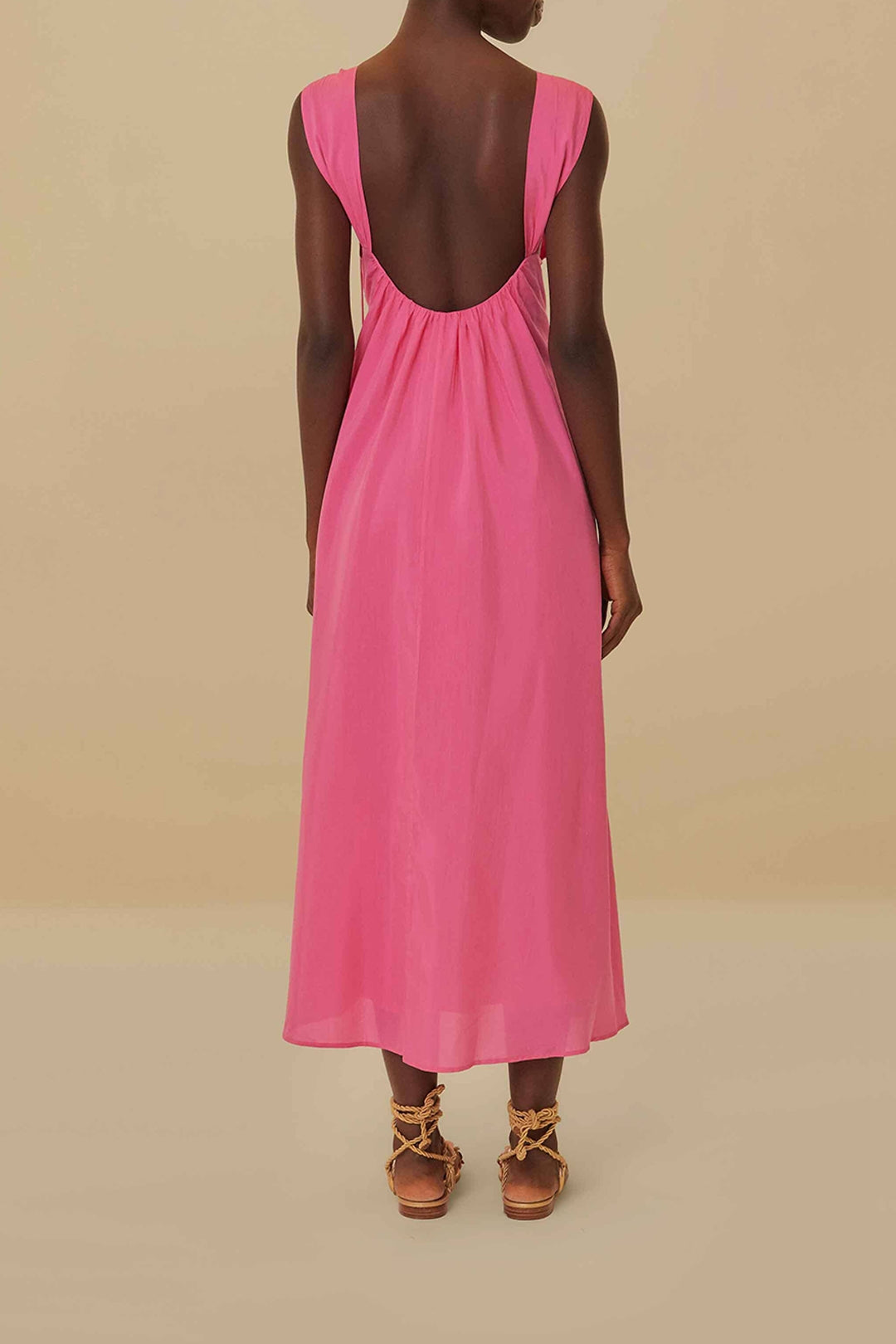 Robe longue à bretelles à motifs floraux en coton - Rose