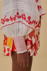 Blouse à manches longues brodé en coton - Rouge