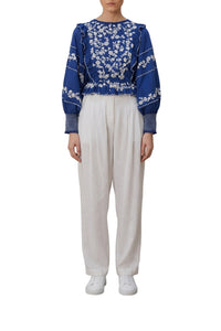 Embroidered long-sleeved blouse - Blue