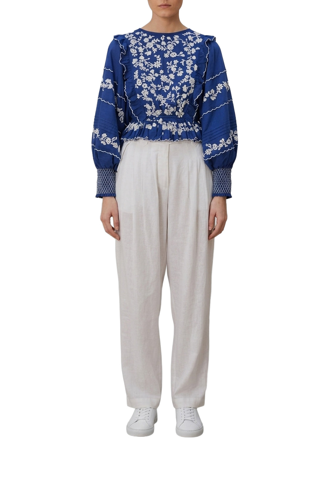 Embroidered long-sleeved blouse - Blue