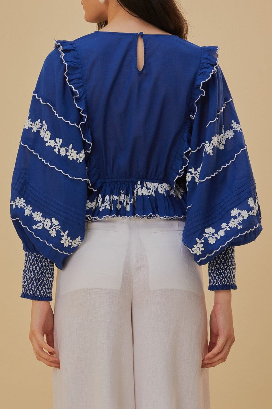 Embroidered long-sleeved blouse - Blue