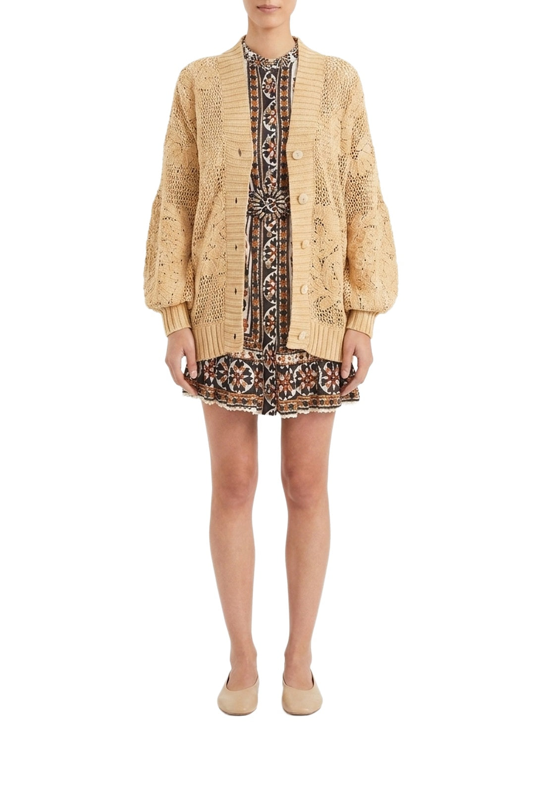 Cardigan Sand Emrboidered en coton - Beige