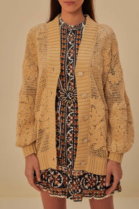 Cardigan Sand Emrboidered en coton - Beige