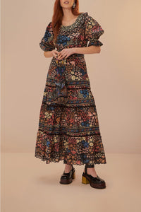 MEDIA OFF LINE_Robe longue Jujus Garden en coton - Noir