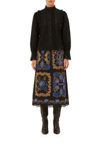 Lace and pleat cotton shirt - Black