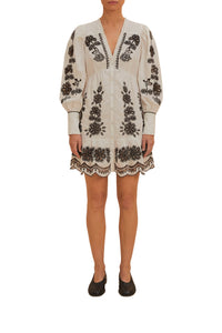 Robe courte Richelieu à fleurs en coton - Blanc