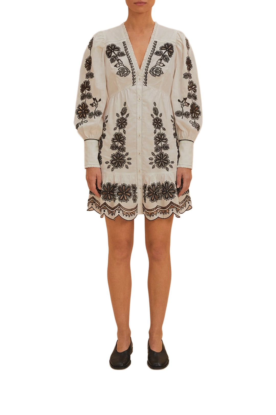 Robe courte Richelieu à fleurs en coton - Blanc