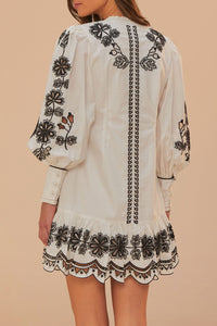Robe courte Richelieu à fleurs en coton - Blanc