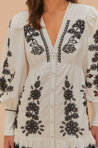 Robe courte Richelieu à fleurs en coton - Blanc