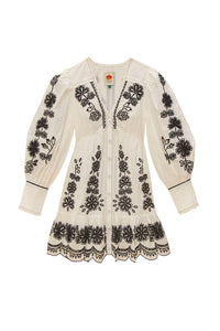 Robe courte Richelieu à fleurs en coton - Blanc