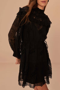 Robe courte Flowered Organza - Noir