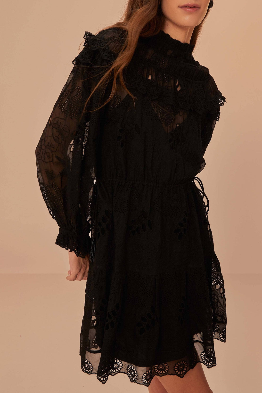 Robe courte Flowered Organza - Noir