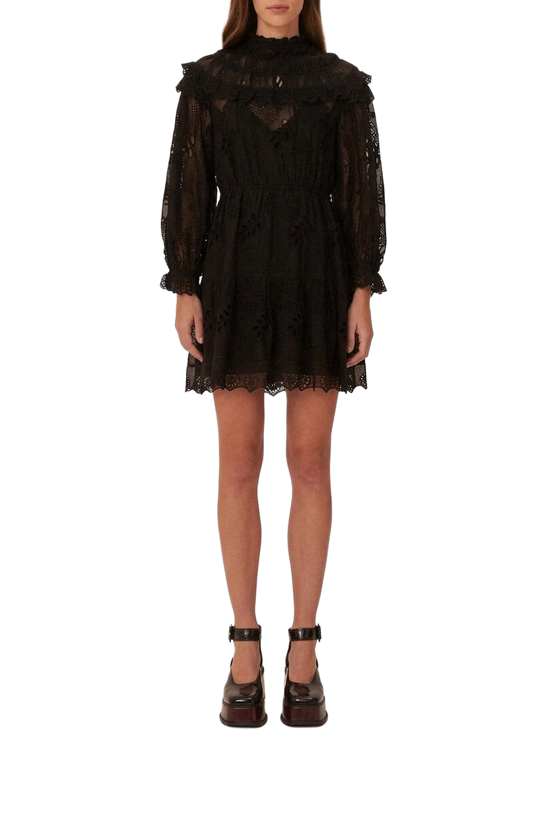 Robe courte Flowered Organza - Noir