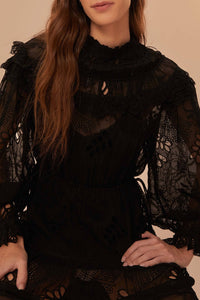Robe courte Flowered Organza - Noir