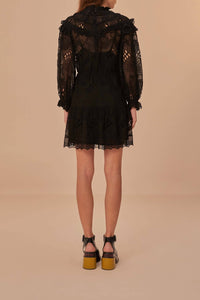 Robe courte Flowered Organza - Noir