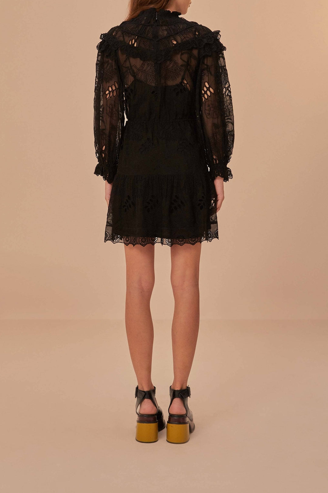 Robe courte Flowered Organza - Noir