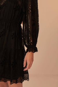 Robe courte Flowered Organza - Noir