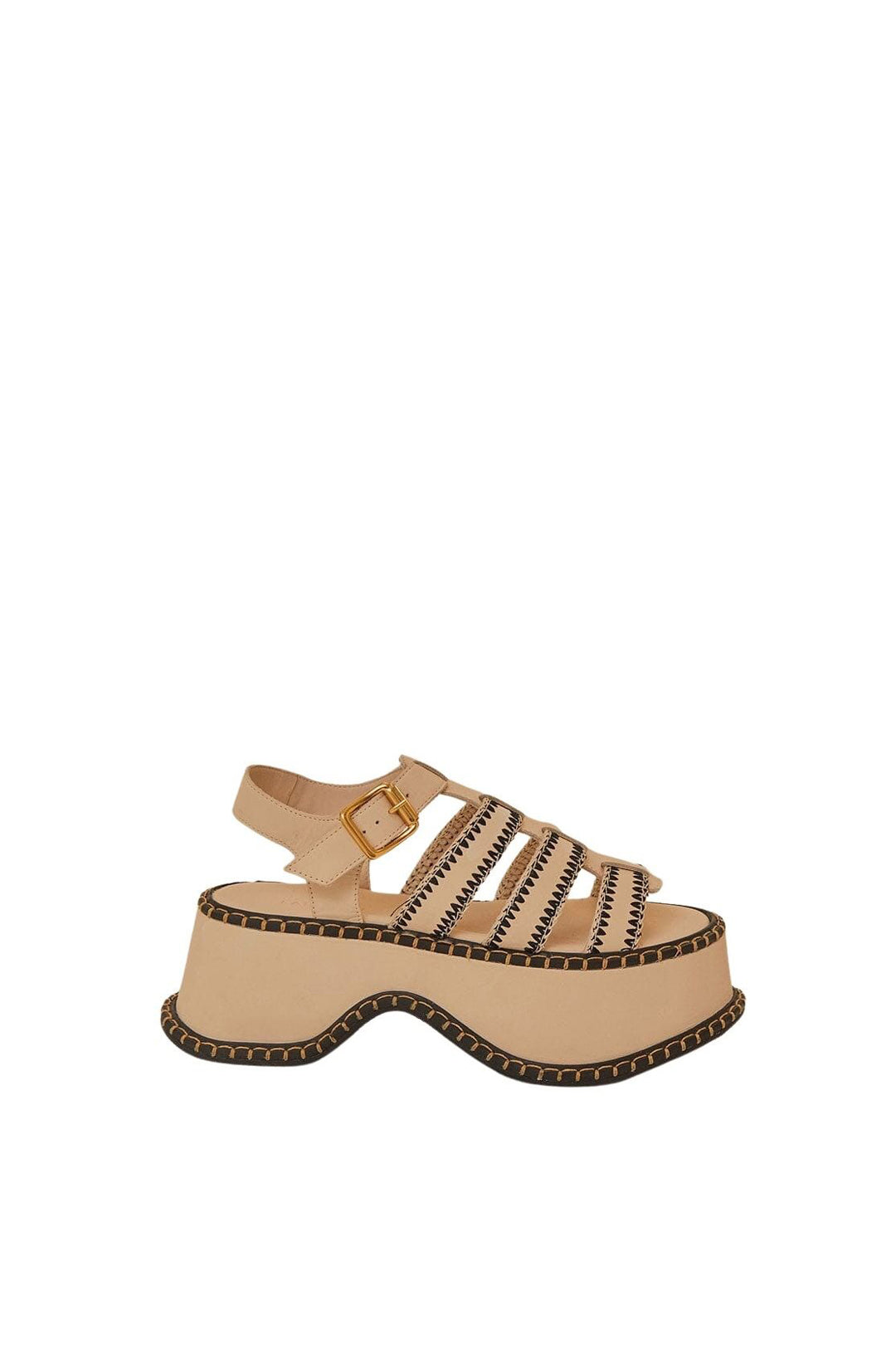 Artisanal fisherman platform sandals in leather - Beige