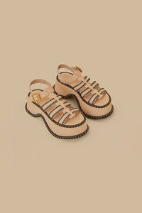 Artisanal fisherman platform sandals in leather - Beige