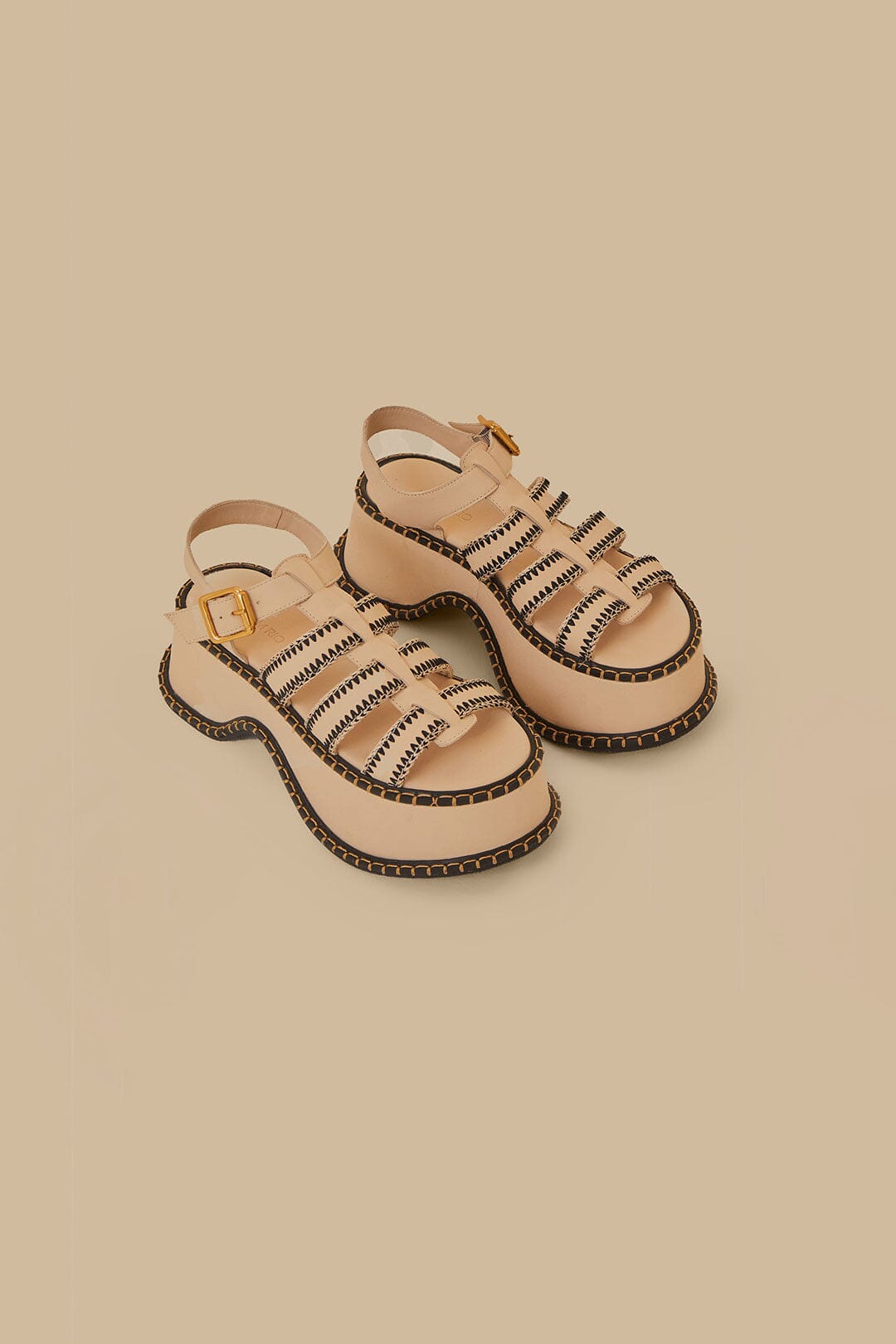 Artisanal fisherman platform sandals in leather - Beige