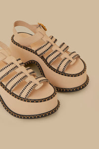 Artisanal fisherman platform sandals in leather - Beige