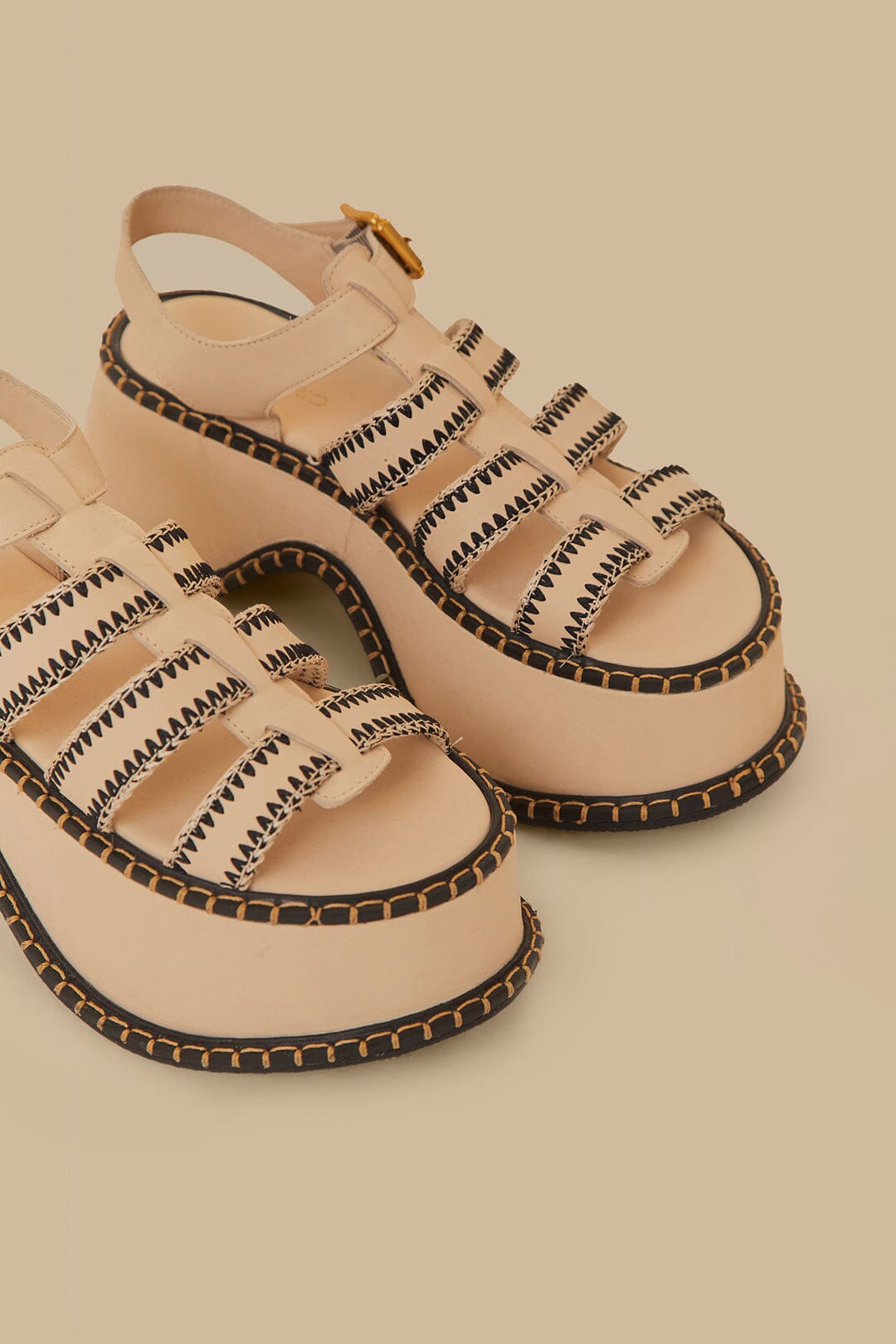 Artisanal fisherman platform sandals in leather - Beige