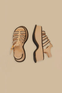 Artisanal fisherman platform sandals in leather - Beige