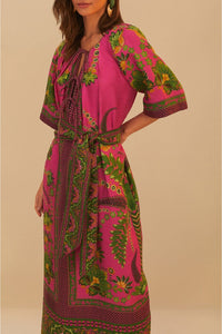 Robe longue Ana Tapestry en lin - Rose