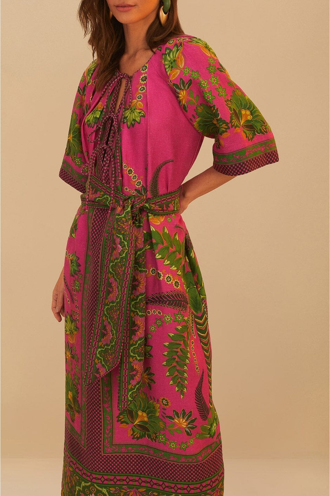 Robe longue Ana Tapestry en lin - Rose