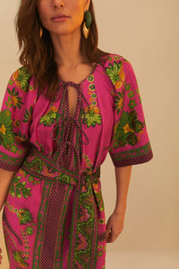 Robe longue Ana Tapestry en lin - Rose