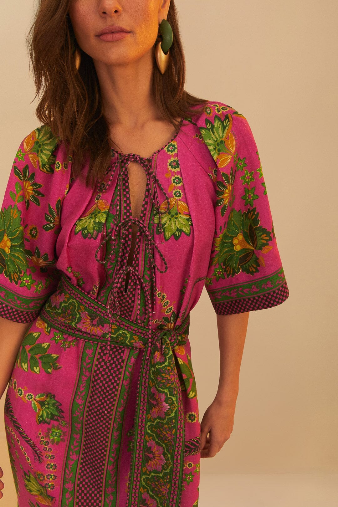 Robe longue Ana Tapestry en lin - Rose