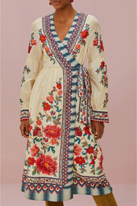 Robe midi Mosaic Garden en coton - Multicolore