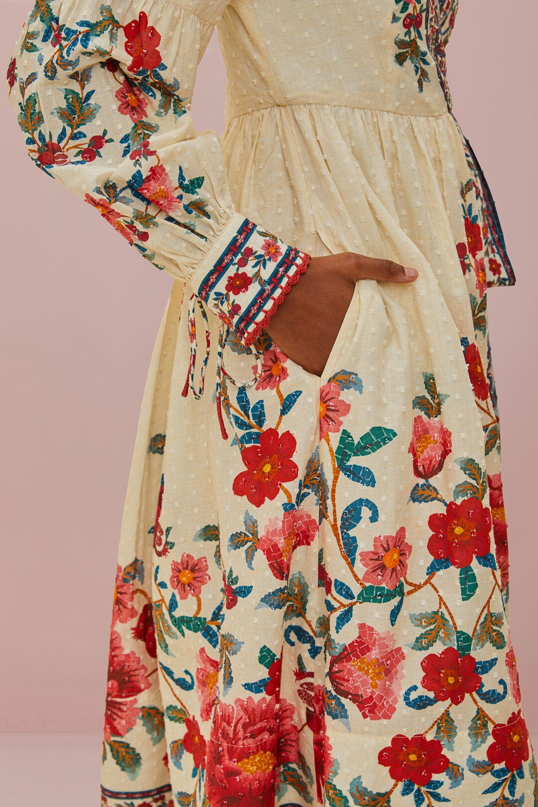 Robe midi Mosaic Garden en coton - Multicolore