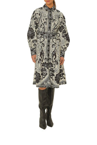 Robe midi Flowers Leopard en coton - Noir
