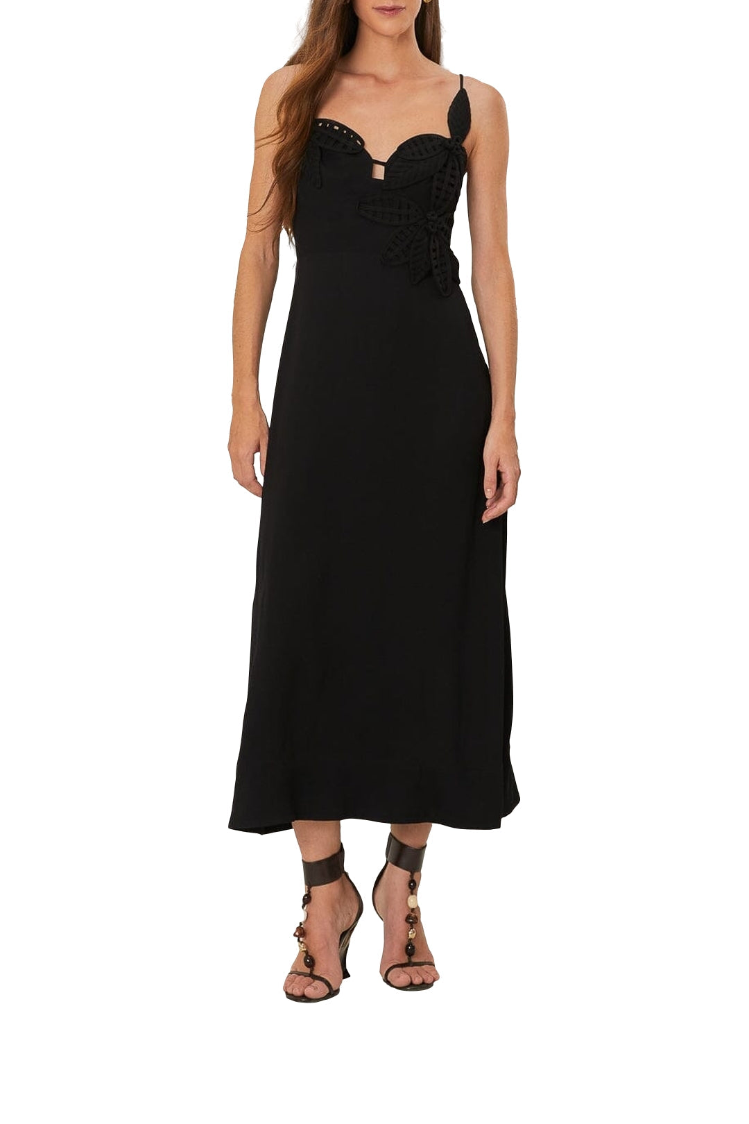 Robe longue bustier fleurie - Noir