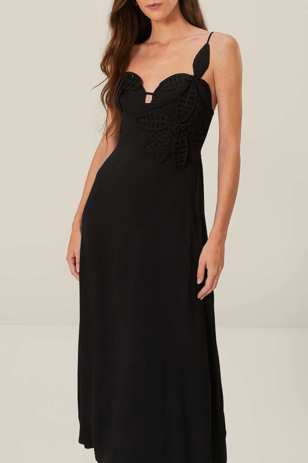 Robe longue bustier fleurie - Noir