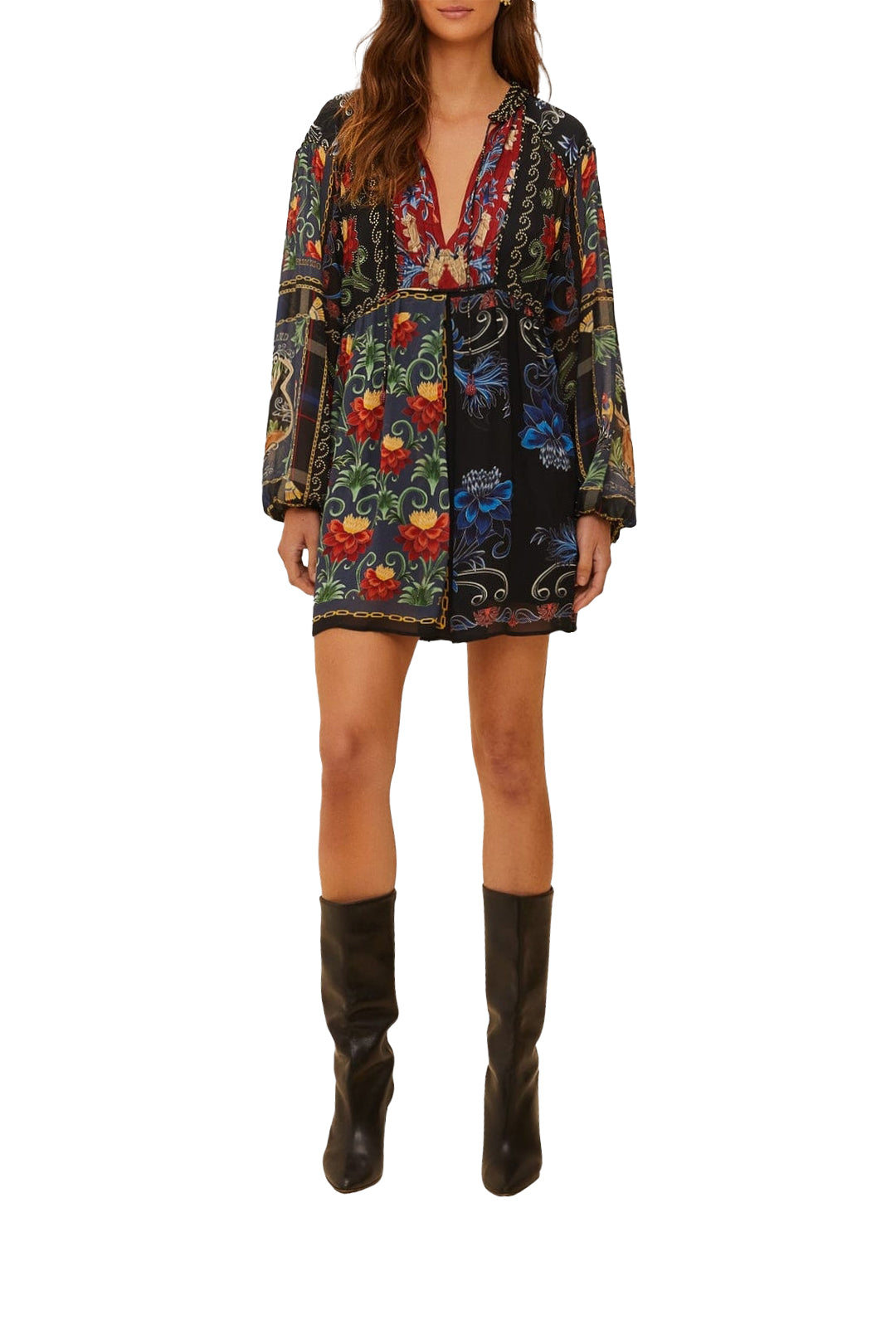Robe courte à manches longues Arabesque - Noir