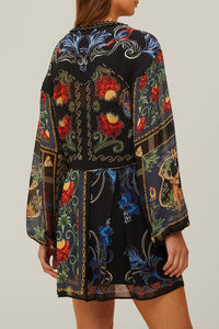 Robe courte à manches longues Arabesque - Noir
