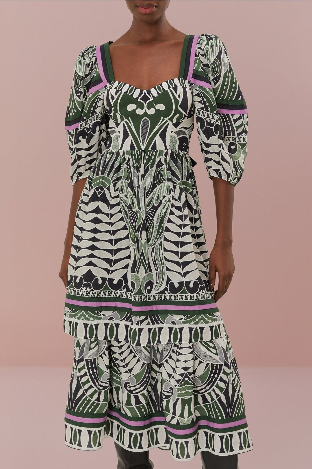 Robe midi en dentelle et coton - Noir