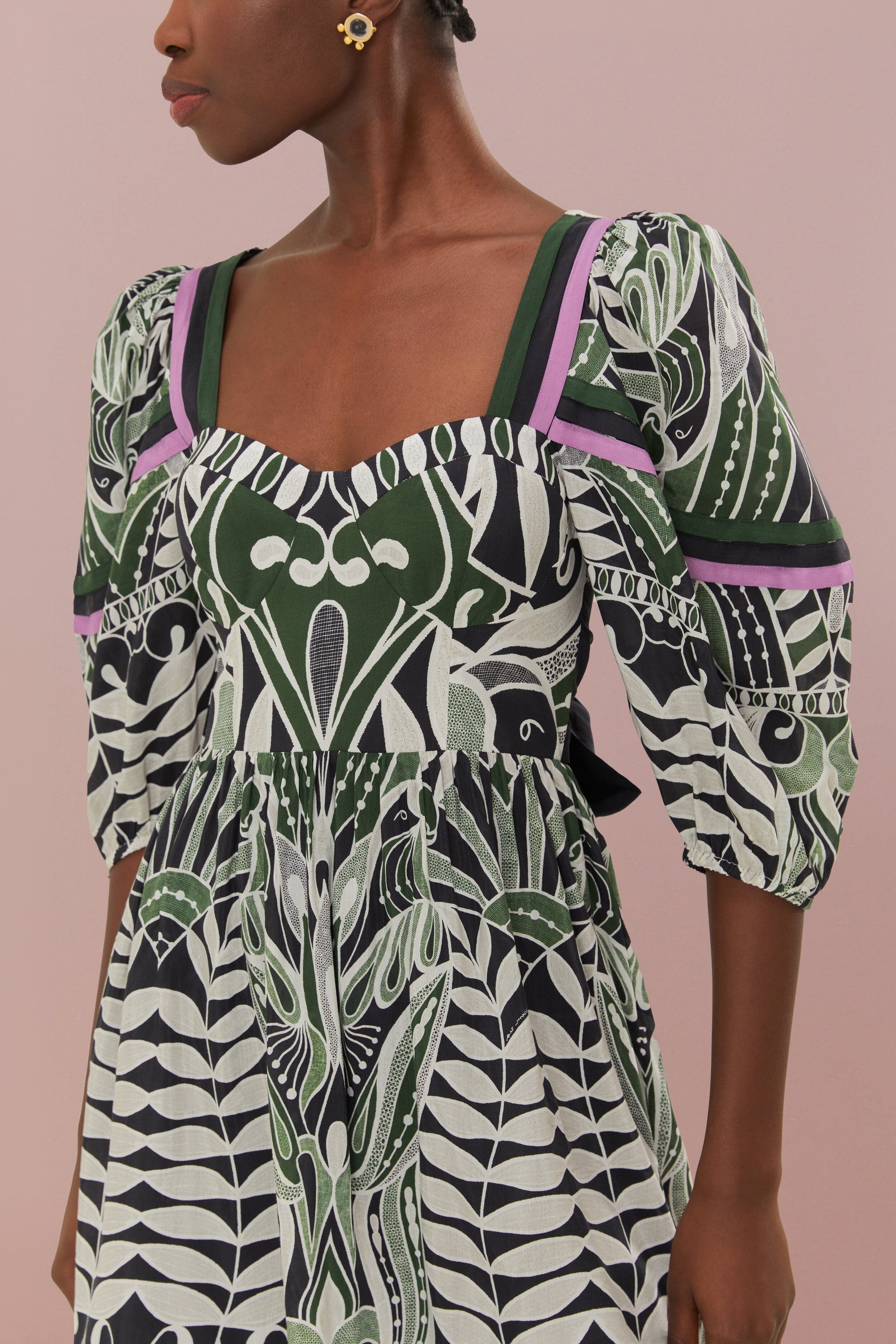Robe midi en dentelle et coton - Noir