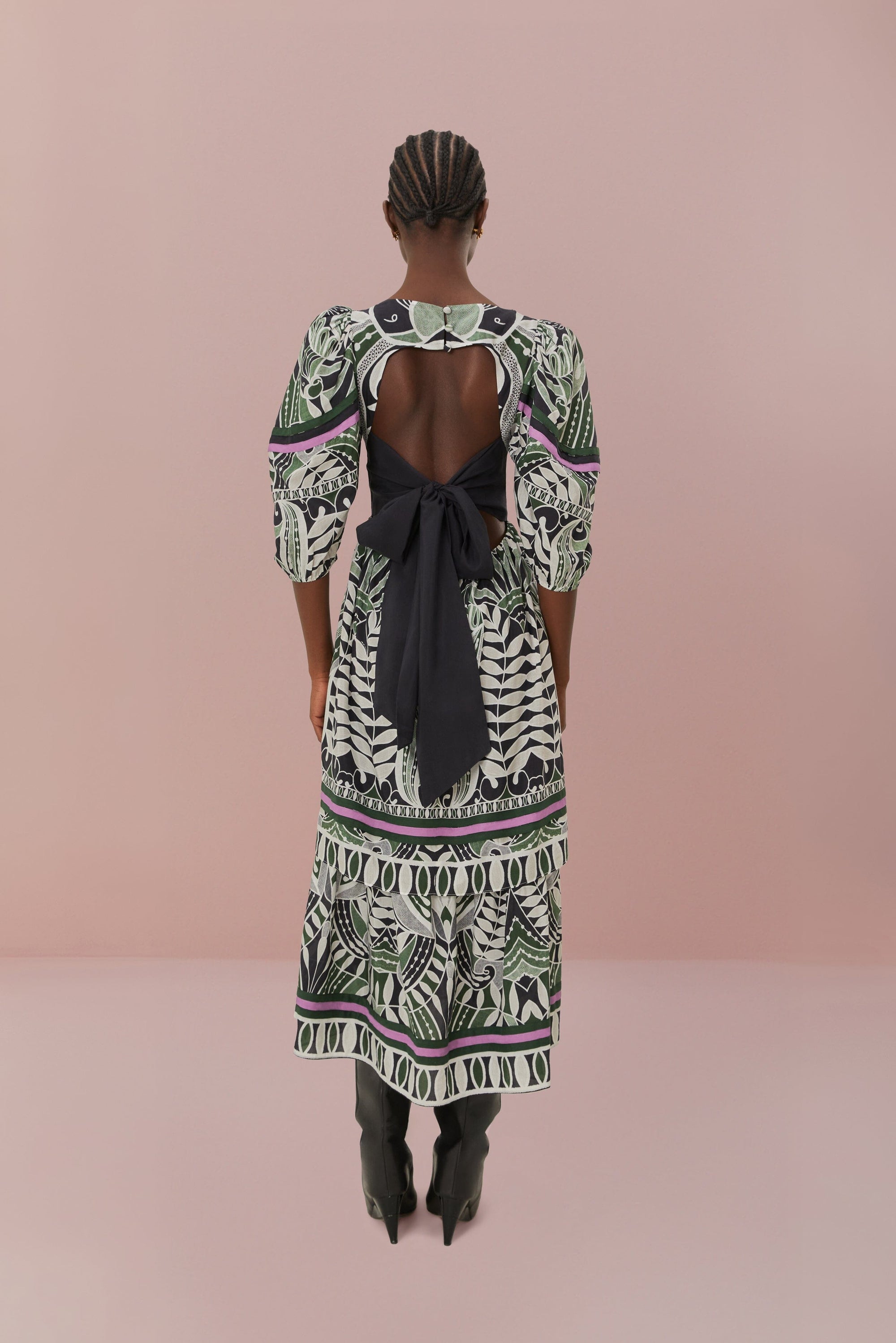 Robe midi en dentelle et coton - Noir