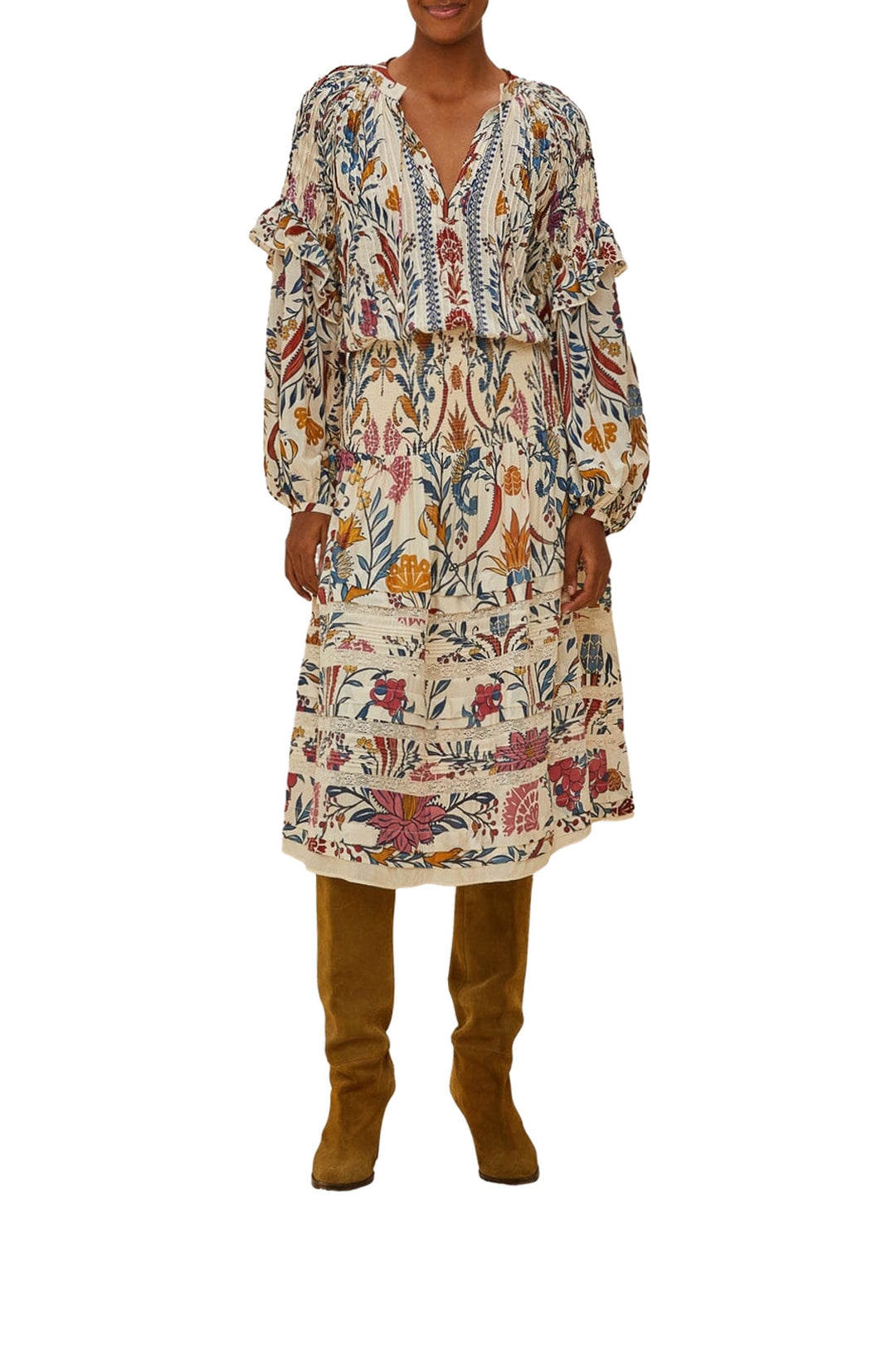 Jupe midi Romantic Lighteness en coton - Multicolore