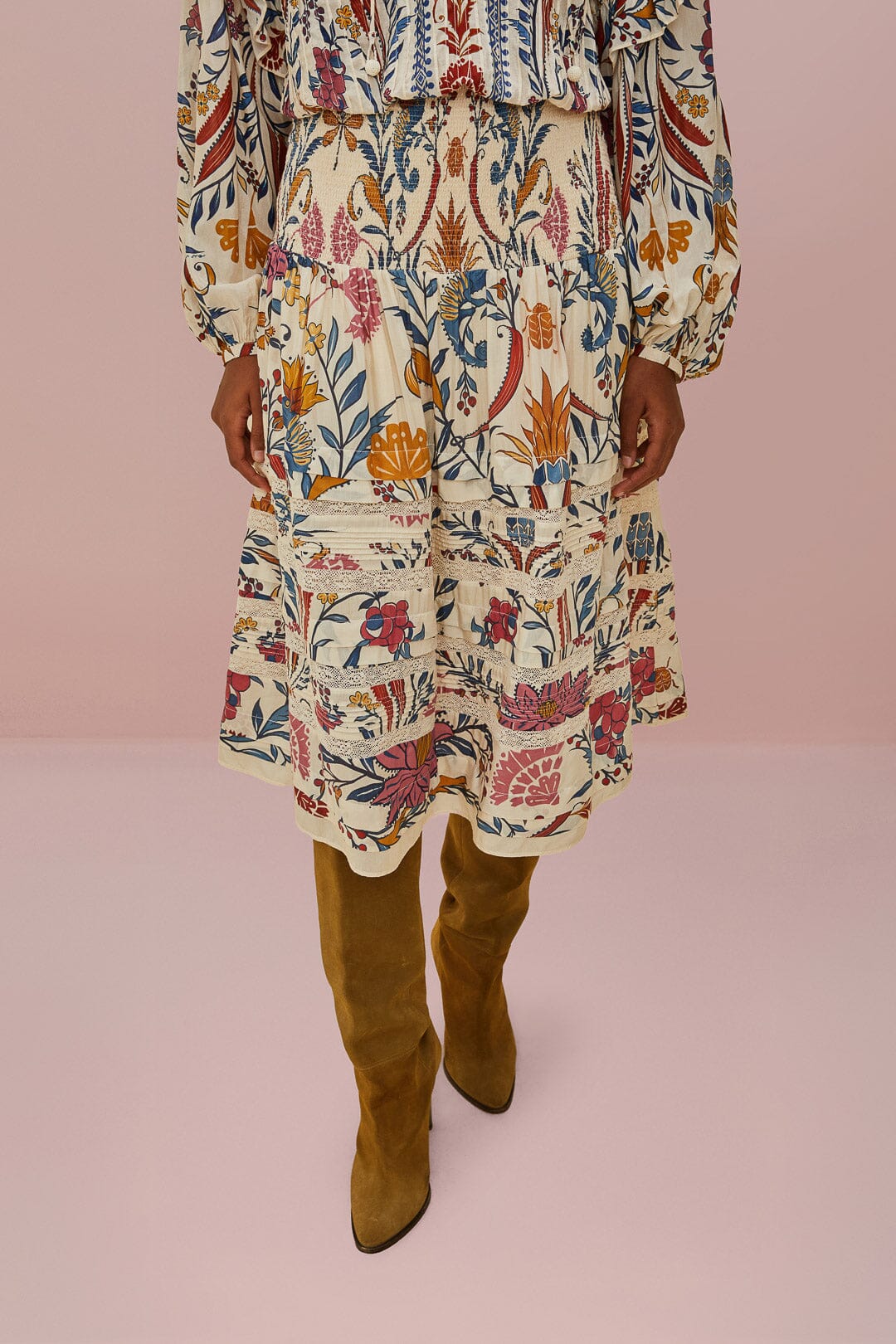 Jupe midi Romantic Lighteness en coton - Multicolore