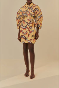 Robe courte Time Sand à motif serpent en lin - Beige
